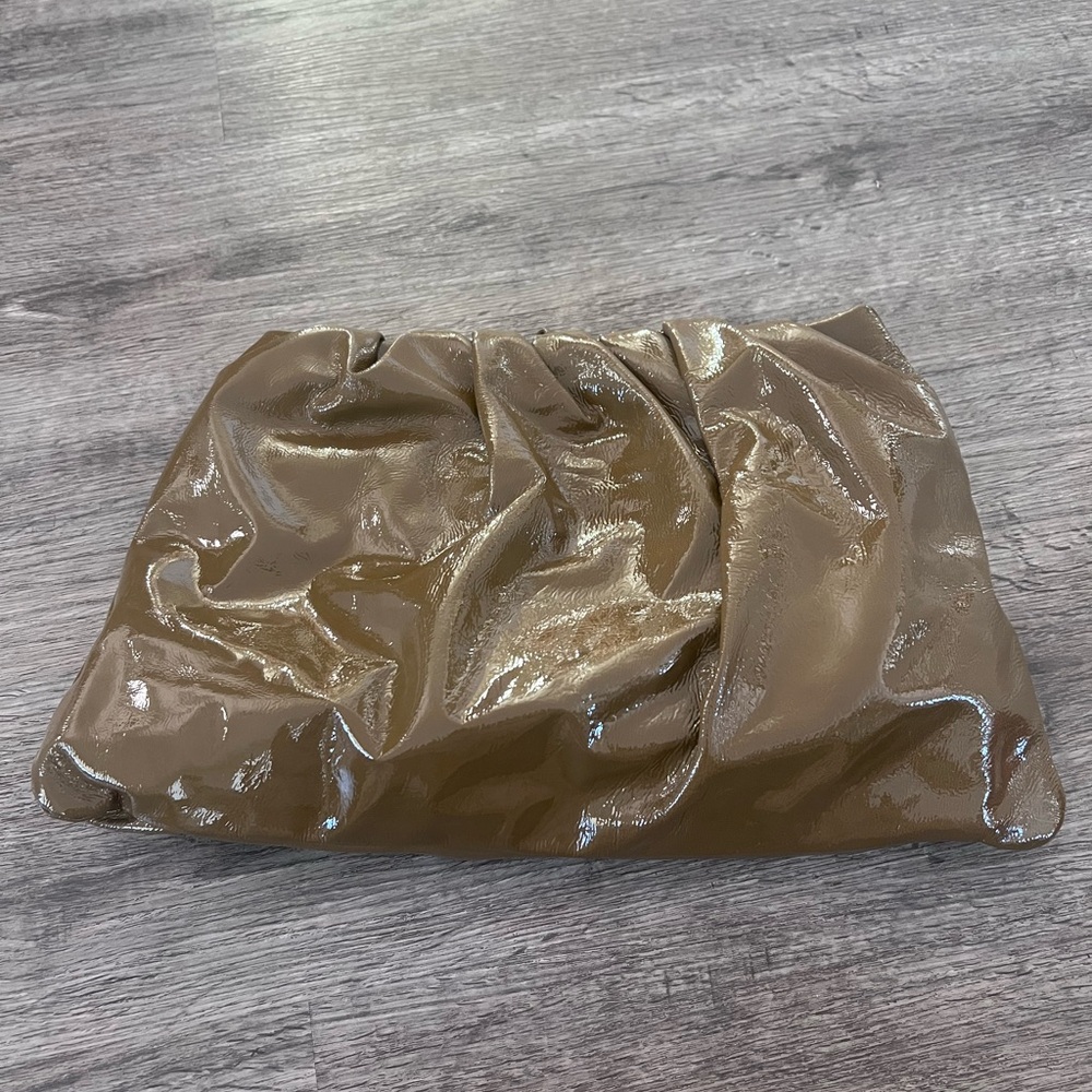 STAUD Olive Patent Leather Large Phoebe Clutch with Two Removable Straps